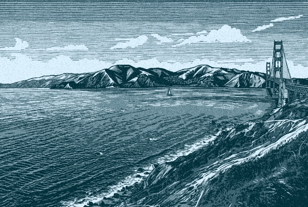 Boutique startup partner woodcut bridge illustration